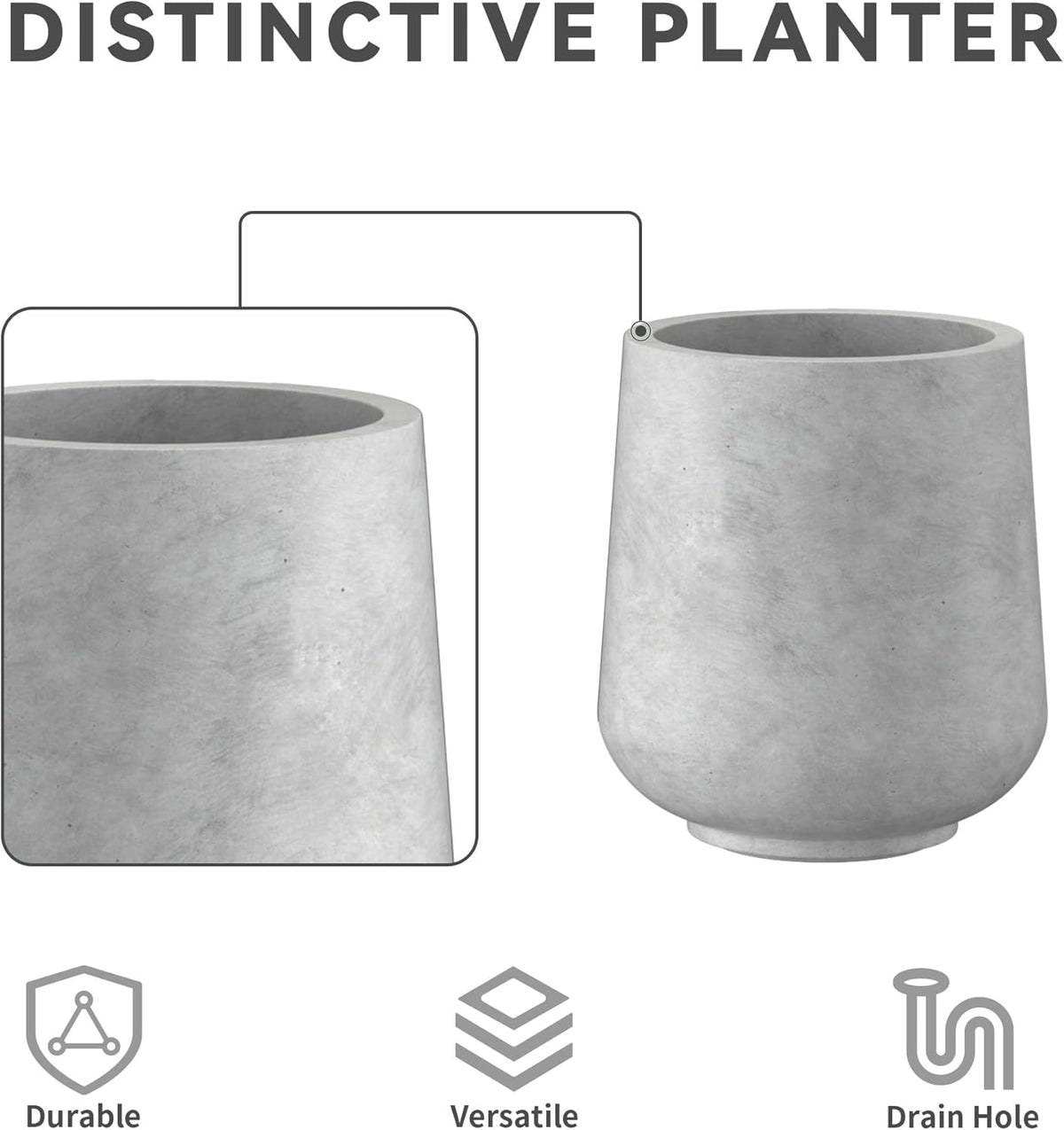 Kante 15.3"+11.6"+8.2" Dia Round Concrete Planter, Large Outdoor Indoor Planter Pots Containers with Drainage Holes and Rubber Plug for Home Garden Patio, Natural Concrete