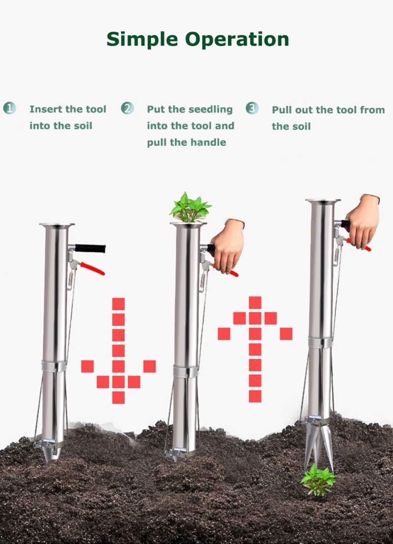 Seedling Transplanting Bulb Planter Tool Long Handle, Vegetable Young Plant Manual Plant Transplanter, Single Handle Stainless Steel Planting Garden Tools for Garden, Greenhouse