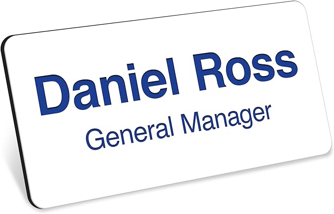 Name Tag, Magnetic White and Blue Name Tags, Personalized Name Tags, 1.5x3 Inches, Durable Engravable Impact Material, Made in The USA by My Sign Center