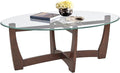 48" Oval Glass Coffee Table with Tempered Glass Top Cross and Solid Wood Base Simple & Modern Center Table for Living Room Office Apartment Cherry