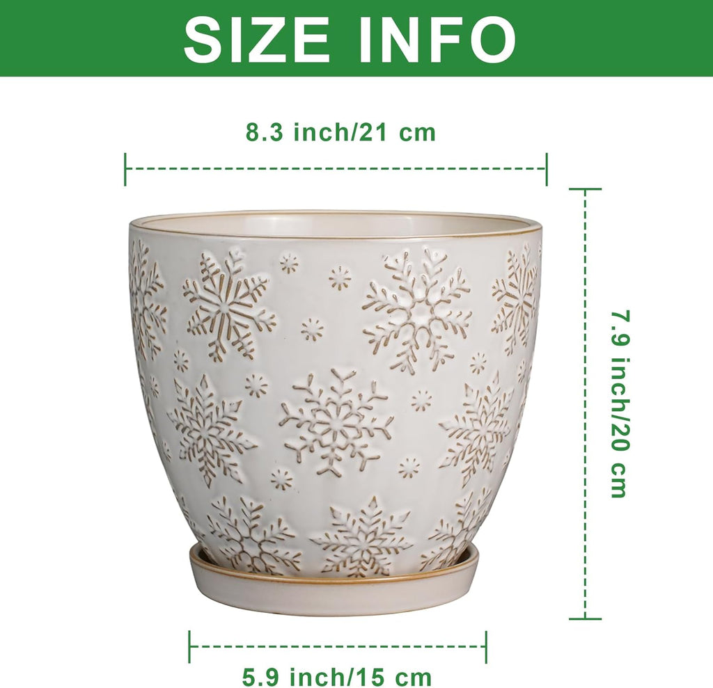 Ceramic Planter 8 Inch Plant Pot with Drainage Hole and Saucer Ceramic Pots for Indoor Plants Outdoor Large Flower Pot for Home Decor White