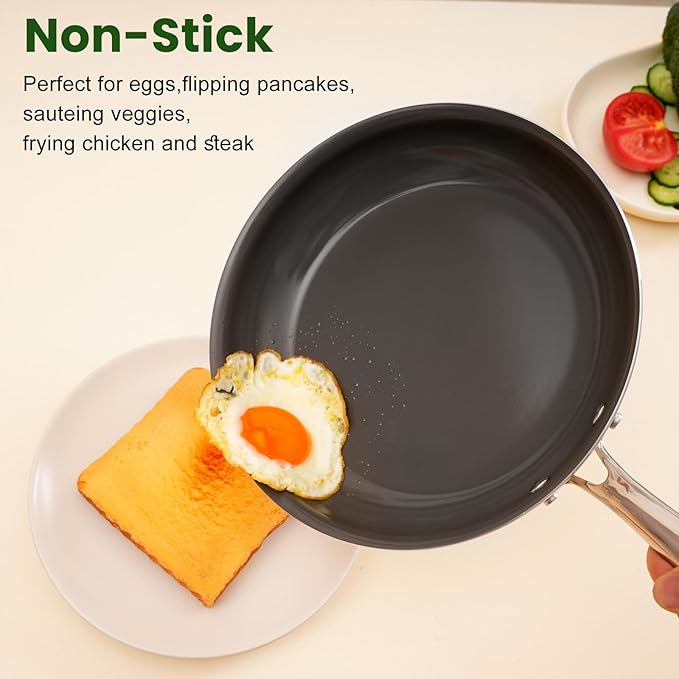 Skillet Ceramic Non Stick Frying Pan,8Inches Nonstick Small Egg Fry Pan - PFOA PTFE PFAS Free - Induction,Gas,Electric Compatible