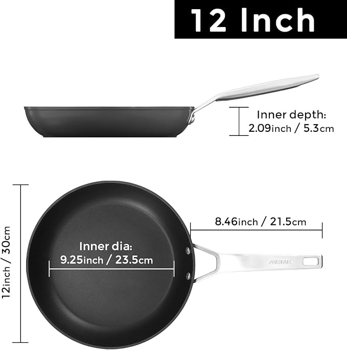MsMk Nonstick Frying Pan, 12 InchTitanium and Diamond Non Stick Pan, Sturdy and Durable Skillet Nonstick, for Various Stove Type, Dishwasher Safe For Home Use