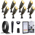 Brass Low Voltage Landscape Spotlights(8 Pack) Kit 12V LED with 150W Low Voltage Transformer and Mechanical Timer and 100 Feet Wire and 40Pack Connectors for Outdoor House Garden Patio