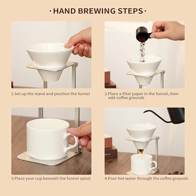 6-Piece Pour Over Coffee Maker Kit & Dripper Set with Foldable Stand, Cup, Spoon & Storage Bag - All-in-One Portable Coffee Brewing Kit for Camping, Home, Office
