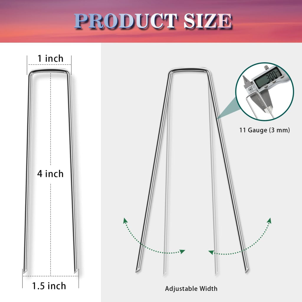 Gtongoko 50 Pack 4 Inch Galvanized Landscape Staples Garden Stakes Plant Cover Stakes 11 Gauge Lawn Staples Fence Stakes Ground Stake for Landscaping Securing Weed Barrier Fabric