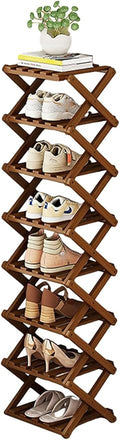 YYW Bamboo Shoe Rack for Entryway,Installation-Free and Foldable Vertical Shoe Storage Organizer,Free Standing Shoe Racks Shelf Closet Shoe Organizer for Living Room (Tawny-8 Layers)
