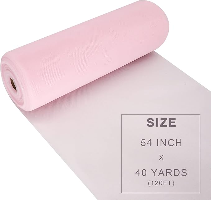 Baby Pink Tulle Fabric Roll Spool Bolt (54 Inch by 40 Yards) Large Tulle Wedding Party Decoration, Tutu Skirt, Table Runner, Gift Wrapping, Bridal Shower, Soft & Drape (Light Pink)