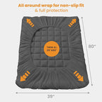 MATBEBY Twin XL Mattress Pad - Cooling Breathable Mattress Topper, Quilted Fitted Mattress Protector, Pillow Top Mattress Cover with 8-21" Deep Pocket, Machine Washable, Dark Grey, Twin Extra Long