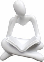 Thinker Statue Reading Women Figurine Abstract Art Sculpture Home Decor Modern White Decor Accents White Thinker Figurines for Living Room Shelves Bookshelf Office Shelf Desktop Decor
