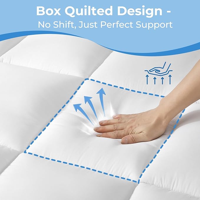 YUGYVOB California King Mattress Topper - 800GSM Extra Thick Cooling & Breathable Mattress Pad with Deep Pocket 8"-21" & Soft Down Alternative Filling, White