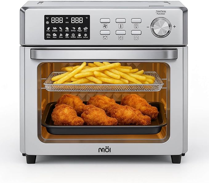 MOI 1700W Air Fryer Toaster Oven - Convection Toaster Oven Air Fryer Combo with 12 Presets - Countertop Ovens for Baking & Frying with Digital Display, Dual Heating, Rotisserie & Dehydrate Function