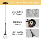 Modern Pendant Lights for Kitchen Island LED Dimmable Crystal Glam Ceiling Pendant Lighting for Dining Room Hallway Bedroom Corner Lamp Black
