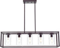 VINLUZ 5-Light Kitchen Island Chandeliers Oil Rubbed Bronze Modern Linear Cage Pendant Lighting with Clear Glass Shades Farmhouse Ceiling Light Fixtures Hanging for Dining Room Living Room