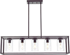 VINLUZ 5-Light Kitchen Island Chandeliers Oil Rubbed Bronze Modern Linear Cage Pendant Lighting with Clear Glass Shades Farmhouse Ceiling Light Fixtures Hanging for Dining Room Living Room