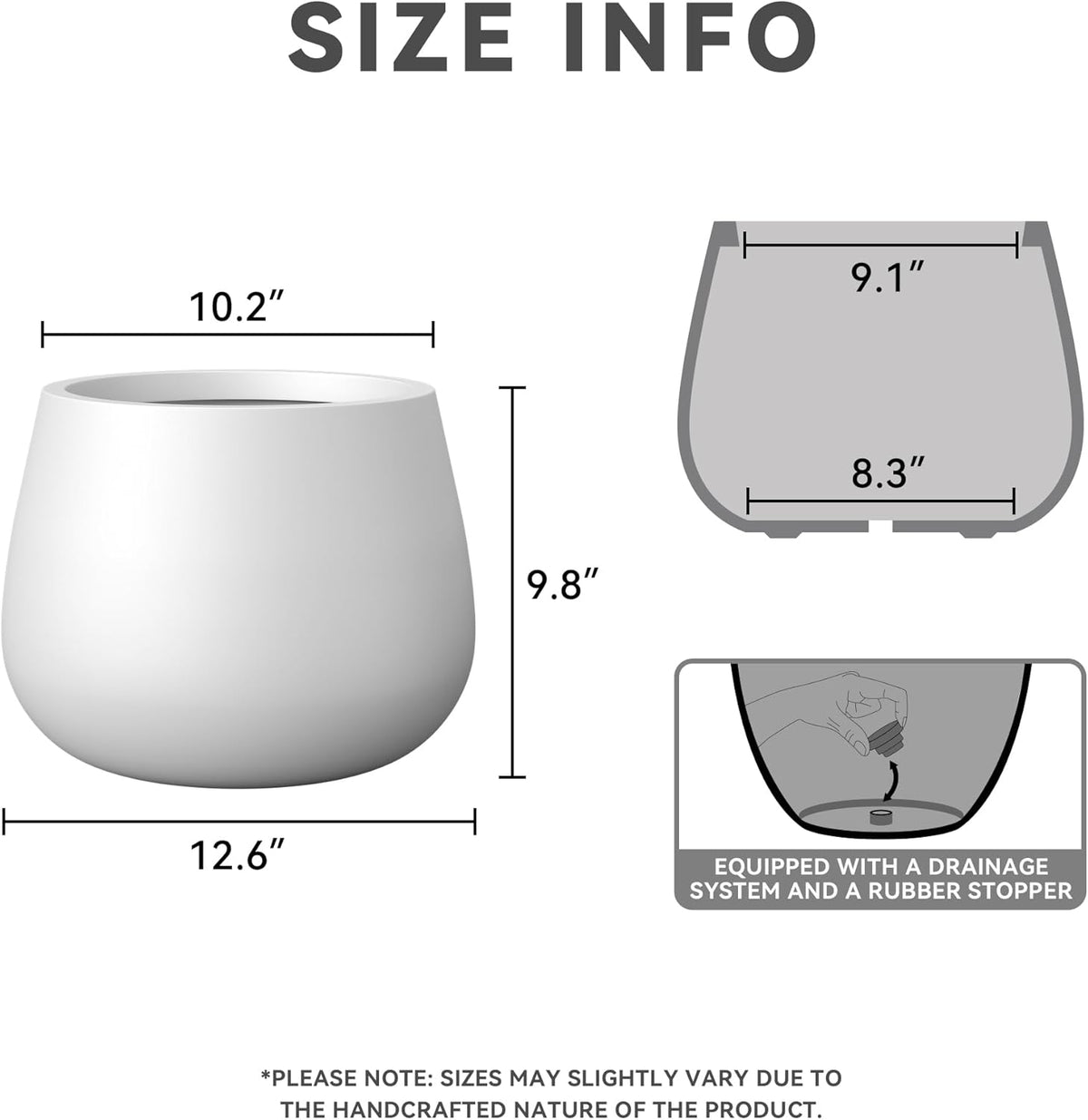 Kante Curva Series Planter, 10.2 Inch Round Concrete Flower Pot with Draiange Hole and Rubber Plug, Suitable for Indoor Plants, Home, Garden, Patio, White