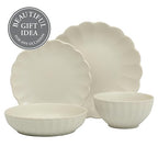 Gibson Elite Malibu Shore 16 Piece Scallop Stoneware Reactive Glaze (Service for 4) Ceramic Plates and Bowls Dinnerware Set - Cream White