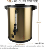 Commercial Coffee Urn, 16L Double Wall Stainless Steel Large Percolate Coffee Maker Electric Hot Water Urn Dispenser for Parties Office Catering Events 68-cup