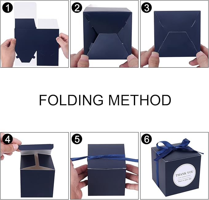 COTOPHER Small Gift Boxes 100 Pack 4x4x4 inches Navy Gift Boxes with Lids for Gifts, Crafting, Wedding Party Favor, Cupcake Boxes, Candy, Bridesmaids Proposal Box with Ribbons and Stickers (Navy, 100