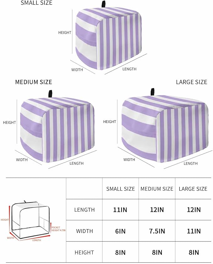 Toaster Cover 2 Slice Purple Stripes Toaster Oven Cover with Pockets Simple Style Dustproof Bakeware Protector Small Kitchen Appliance Dust Covers and Fingerprint Protection for Women