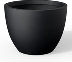 Kante 17.3 Inch Round Concrete Planter - Classic Large Indoor/Outdoor Plant Pot with Drainage Hole and Rubber Plug, Suitable for Gardens and Patios, Black