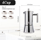 Stovetop Espresso Maker, 4Cup 6.8 oz Moka Pot, Stainless Steel Cuban and Italian Coffee Maker for Cafetera Cubana, Greca De Cafe Induction Stovetop Compatible, Coffee Gift for Home Travel