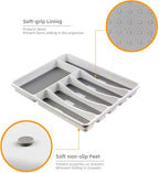 LeMuna Silverware Organizer Tray for Drawer, 6 Compartment Kitchen Drawer Organizer, Soft Grip Lining and Non-Slip Rubber Feet, Flatware Plastic Cutlery Tray