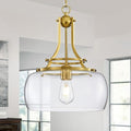 WUZUPS Chandelier Rustic Farmhouse Industrial Round Ceiling Pendant LED Light Fixture with Clear Glass Shades for Dining Room Kitchen Island Foyer Entryway, H 17" x W 13.4", E26 Base, Brushed Gold
