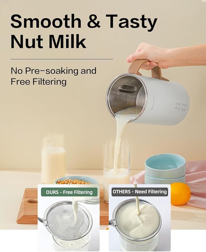OK MOKKOM Automatic Nut Milk Maker 20 oz Soy Milk Maker, Homemade Almond, Oat, Coconut, Soy, Plant-Based Milk Dairy Free Beverages, Almond Milk Maker with Delay Start/Boild Water/Self Clean - White