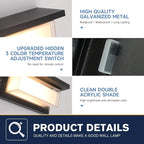 Outdoor Porch Light 24W Outdoor Wall Sconce Lights 3 Color 3000K/4000K/6500K Outdoor Light Fixture 2100LM IP65 Waterproof for House Garage Exterior Lighting fixtures Backyard Garden 1 Pack