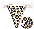 32Ft Cheetah Party Decorations Metallic Brown Black Leopard Triangle Banner Flag Pennant Fabric Garland Streamers for Wild Animals Birthday Cheetah Baby Shower Jungle Safari Party Decor Supplies