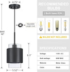 3 Pack 1 Light Hanging Kitchen Island Pendant Light 5.52" Drum Clear Glass Shade Indoor Pendant Ceiling Light Fixturess,Dark Gray Finish Modern Farmhouse Dinning Over Sink
