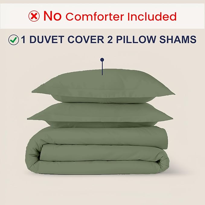 Kotton Culture 3 Pc Twin Size Duvet Cover Set- 100% Egyptian Cotton Sateen 600 Thread Count Ultra Soft Premium Durable Comforter Cover Zipper Closure & Corner Ties (Sage Green, Twin/Twin XL 68" X 90")