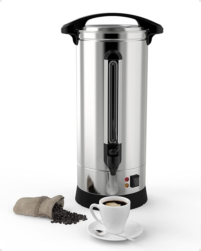 Commercial Coffee Maker Machine Urn -10L Large Percolator Pot Dispenser With Double-Wall Stainless Steel, Quick Brew, Stays Hot - Also for Water, Tea, Beverage At Events & Catering - 60 Cup