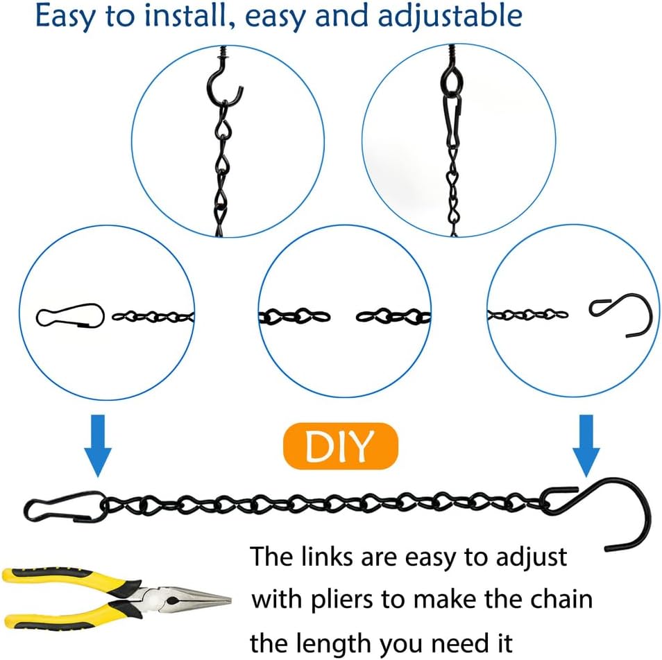 YINGFENG 236 Inch Black Metal Hanging Chains and Hanging Basket Hooks Set for Bird Feeders, Birdbaths, Planters, Grow Lights, Lanterns, Wind Chime and Ornaments, Eye Screws, Chain Hooks DIY