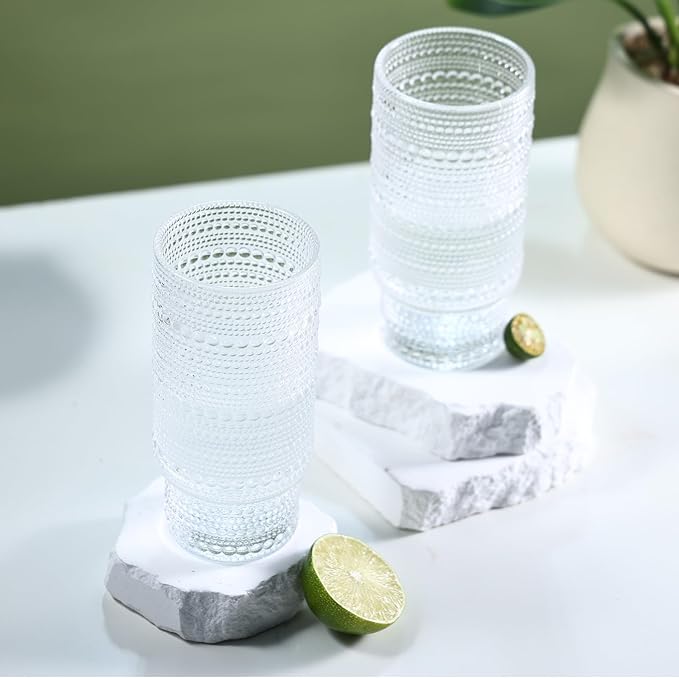6pcs Hobnail Drinking Glasses Set, 16 oz Vintage Glassware Drinking Glasses, Clear Water Glasses Tumbler, Cups for Kitchen, Juice, Beer, Cocktail, Whiskey