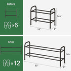 2-Tier Shoe Rack for Closet, Expandable Metal Shoe Organizer, Adjustable Shoe Shelf Storage Organizer, Standing Shoe Rack for Entryway Closet Doorway
