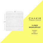 Chakir Turkish Linens | Hotel & Spa Quality 100% Cotton Premium Turkish Towels | Soft & Absorbent (12-Piece Washcloths, White)