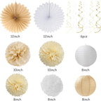 Champagne Gold White Bridal-Shower Party-Decorations - 31pcs Bride To Be Banner,Boho Neutral Bachelorette Paper Lanterns,Wedding Streamers Garland,Tissue Pom Poms Flower Fan Decor Supplies Burgleda