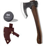 14.6" Hatchet, Camping Hatchet with Leather Sheath, Bushcraft Axe with 1065 Carbon Steel & Beech Handle, Survival Axe for Wood Splitting and Chopping - Perfect for Gardening and Outdoor