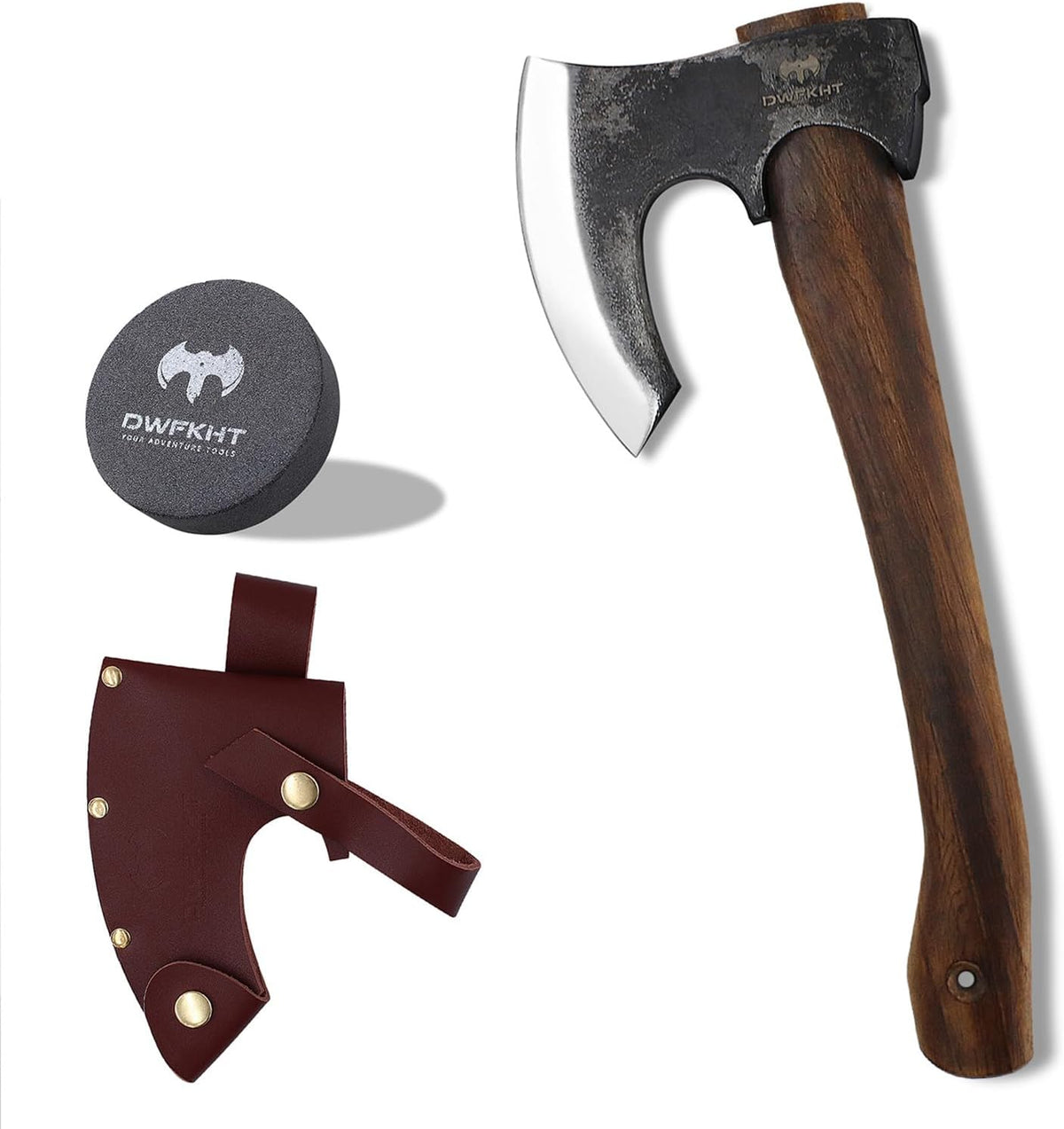 14.6" Hatchet, Camping Hatchet with Leather Sheath, Bushcraft Axe with 1065 Carbon Steel & Beech Handle, Survival Axe for Wood Splitting and Chopping - Perfect for Gardening and Outdoor