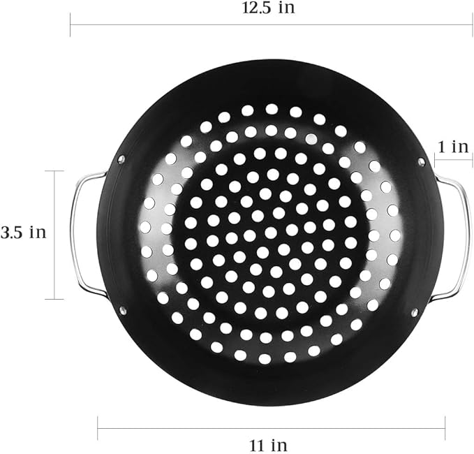 Round Grill Wok with Handle for Green Egg Veggie Basket BBQ Accessory Barbecue Tools for M/L/XL Green Egg Accessories for StriFry,Shrimp,Meat&Vegetable Outdoor Camping Cookware