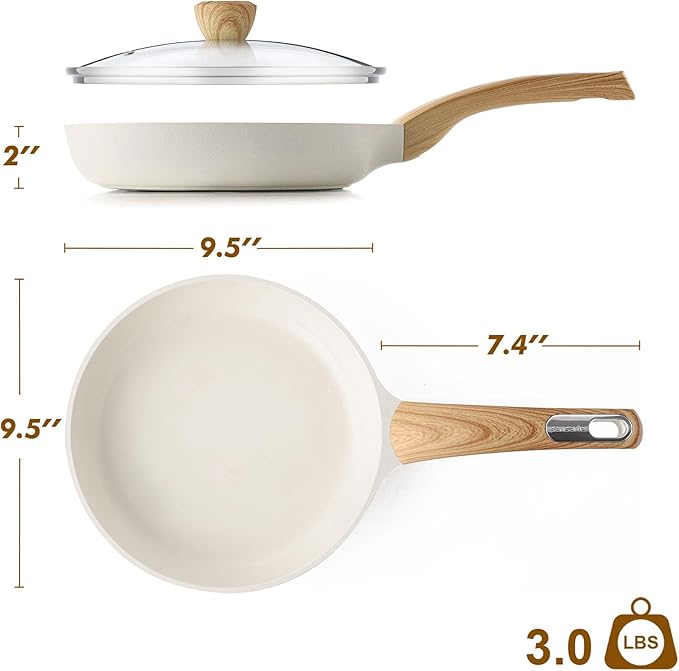 SENSARTE Ceramic Nonstick Frying Pan Skillet with Lid, 9.5inch Non Stick Pan Omelet Pans, Non-toxic Kitchen Cooking Chef's Pan, Free of Intentionally Added PFAS/PTFE/PFOA, Induction Compatible, White