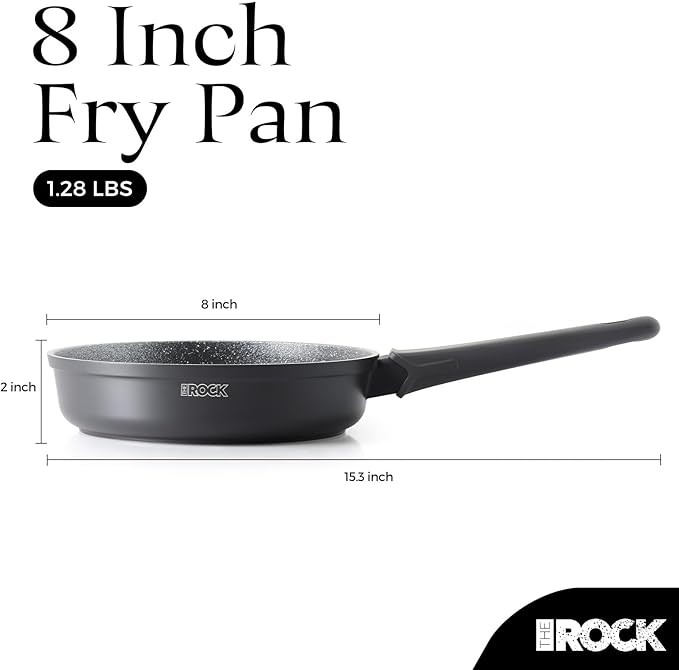 THE ROCK SOHO 8-Inch Non Stick Frying Pan – Nothing Sticks, Never Warps, Lasts Longer, Healthy Skillet with Heat-Resistant Handle, PFOA Free, Oven & Dishwasher Safe, Black