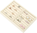 Small Jewelry Tray-Ring Organizer 2PCS Premium Velvet Rings Earrings Display Tray Storage Insert Holder for Jewelry Box, Drawer, Dresser (8 Slots, Beige)