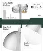 LMS 2 Pack Modern Pendant Lights, Mid Century Brushed Nickel Kitchen Lighting with White Globe Glass Shade, Adjustable Hanging Light Fixtures Ceiling Light for Home Office Dining Room, LMS-186BN2PK