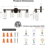 Bathroom Light Fixtures Wall Sconce Light with Clear Glass Oil Rubbed Bronze 4 Lights Bathroom Lighting Over Mirror Vanity Lights for Living Room,Bedroom,Restroom,Hallway E26 Base