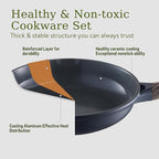 22Pcs Pots and Pans Set Non Stick Non-Toxic Ceramic Cookware Sets Nonstick Kitchen Pot&Pan With Lid Cream Gray Granite Induction Compatible with Glass Lids 10" Griddles Frying Pan PFOA/PFOS-Free