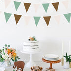 32Ft Sage Green Brown Party Decorations Retro Colored Triangle Flag Fabric Banner Pennant Bunting Garland Streamers for Birthday Wedding Baby Shower Jungle Safari Summer Christmas Outdoor Party Decor