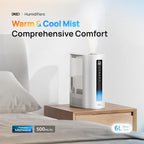Dreo 6L Humidifier Large Room, Warm & Cool Mist Humidifiers for Bedroom, 60H Runtime, 12H Timer, Top Fill, Humidity Indicator Light, Baby, Plants, Easy Clean, HM713